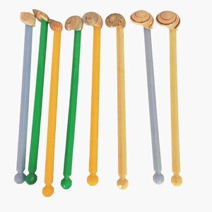 Seashell Drink Stirrers Yellow Green Blue Plastic Vintage 1950s Lot 8